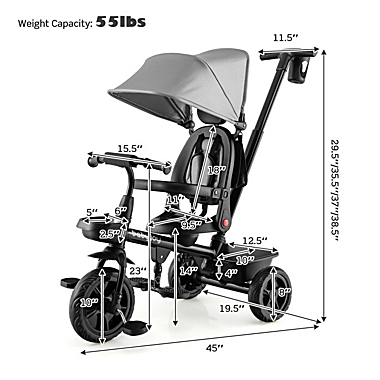 Slickblue 4-in-1 Reversible Toddler Tricycle with Height Adjustable Push Handle-Gray. View a larger version of this product image.