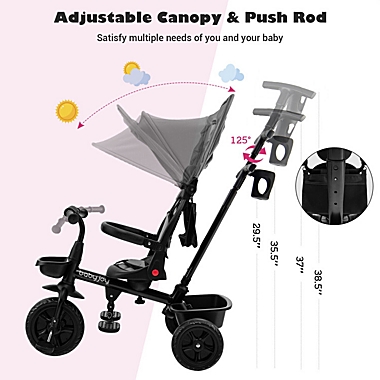 Slickblue 4-in-1 Reversible Toddler Tricycle with Height Adjustable Push Handle-Gray. View a larger version of this product image.