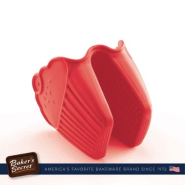 Baker's Secret 2x Cute Oven Mitts, Silicone Heat Resistant, Cupcake Design, Kitchen Essentials, Red. View a larger version of this product image.