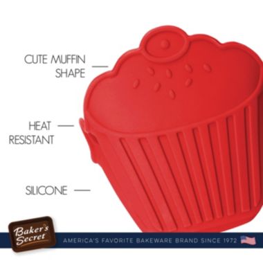 Baker's Secret 2x Cute Oven Mitts, Silicone Heat Resistant, Cupcake Design, Kitchen Essentials, Red. View a larger version of this product image.