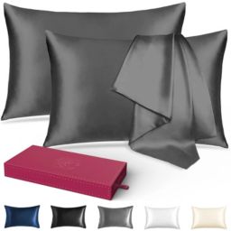 Lacette Silk Pillowcase for Hair & Skin 2 Pack Dark Grey