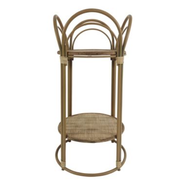 Kingston Living 26" Brown Bamboo Wood 2-Tier Round Plant Stand. View a larger version of this product image.