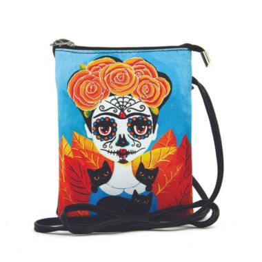 Sugar Skull Frida Girl Cross Body Bag in Vinyl. View a larger version of this product image.