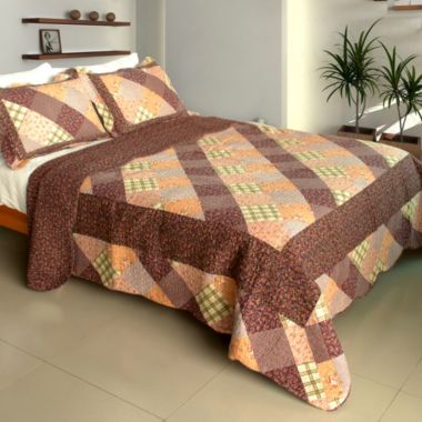 Blancho Bedding Artistic Chic 100% Cotton 3PC Vermicelli-Quilted Patchwork Quilt Set (Full/Queen Size). View a larger version of this product image.