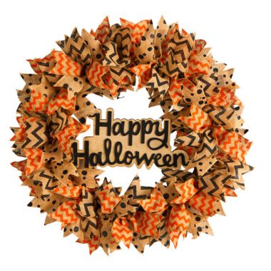 Nearly Natural 30" Halloween Burlap Ribbon Wreath. View a larger version of this product image.