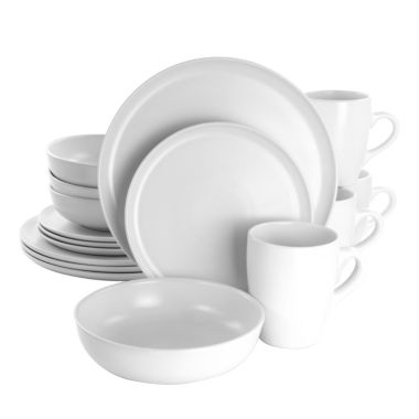 Gibson Elite Serenade 16 Piece Round Stoneware Dinnerware Set in White. View a larger version of this product image.