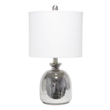 Lalia Home Metallic Gray Hammered Glass Jar Table Lamp with Linen Shade. View a larger version of this product image.