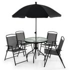 Alternate image 0 for Costway 6 Pieces Patio Dining Set Folding Chairs Glass Table Tilt Umbrella for Garden-Gray