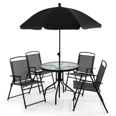 Costway 6 Pieces Patio Dining Set Folding Chairs Glass Table Tilt Umbrella for Garden-Gray. View a larger version of this product image.