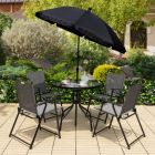 Alternate image 1 for Costway 6 Pieces Patio Dining Set Folding Chairs Glass Table Tilt Umbrella for Garden-Gray