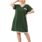 Alternate image 0 for Agnes Orinda Women's Plus Size Nightgown Polka Dots Short Sleeve Pajamas Nightgowns, Leisure Polyester Round Neck Baby doll Sleepwear Cami Dress, 4X Dark Green