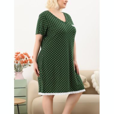 Agnes Orinda Women's Plus Size Nightgown Polka Dots Short Sleeve Pajamas Nightgowns, Leisure Polyester Round Neck Baby doll Sleepwear Cami Dress, 4X Dark Green. View a larger version of this product image.