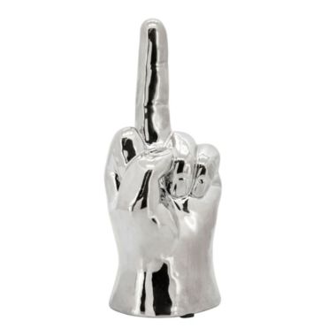 Kingston Living 8" Metallic Silver Ceramic Dirty Finger Sign Tabletop Figurine. View a larger version of this product image.