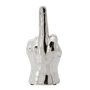 Kingston Living 8" Metallic Silver Ceramic Dirty Finger Sign Tabletop Figurine. View a larger version of this product image.