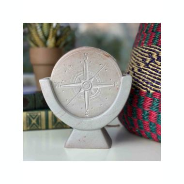 Global Crafts Compass Soapstone Sculpture, Light Gray Stone. View a larger version of this product image.