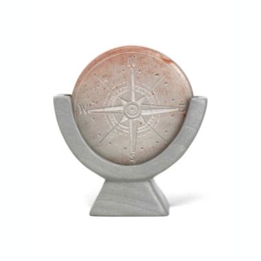 Global Crafts Compass Soapstone Sculpture, Light Gray Stone. View a larger version of this product image.