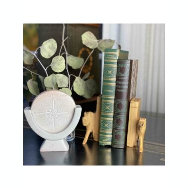 Global Crafts Compass Soapstone Sculpture, Light Gray Stone. View a larger version of this product image.