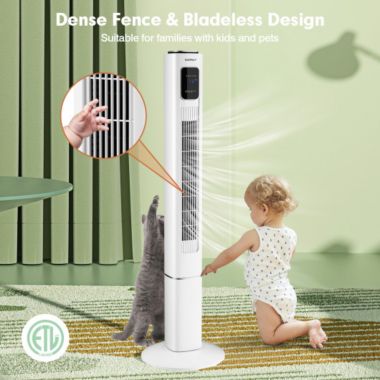 Slickblue Portable 48 Inch Oscillating Standing Bladeless Tower Fans with 3 Speeds Remote Control-White. View a larger version of this product image.
