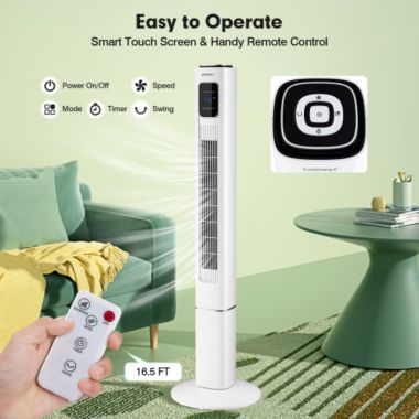 Slickblue Portable 48 Inch Oscillating Standing Bladeless Tower Fans with 3 Speeds Remote Control-White. View a larger version of this product image.