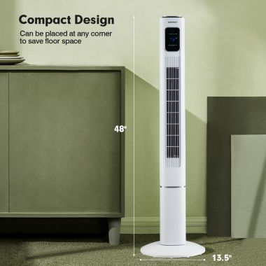Slickblue Portable 48 Inch Oscillating Standing Bladeless Tower Fans with 3 Speeds Remote Control-White. View a larger version of this product image.