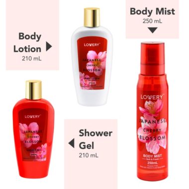 Lovery Japanese Cherry Blossom Bath and Body Travel Set, 3 Piece. View a larger version of this product image.