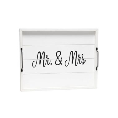Elegant Designs Decorative Wood Serving Tray with Handles, 15.50" x 12", "Mr. & Mrs.". View a larger version of this product image.