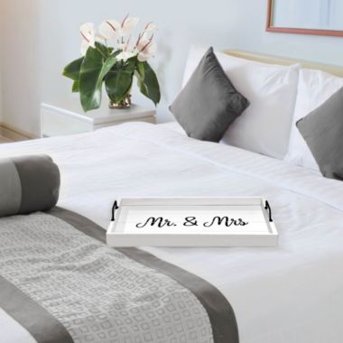 Elegant Designs Decorative Wood Serving Tray with Handles, 15.50" x 12", "Mr. & Mrs.". View a larger version of this product image.