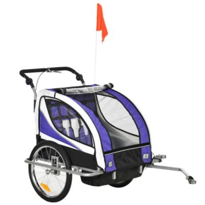 Aosom 2-in-1 Folding Child Bike Trailer & Baby Stroller with Safety Flag, Light Reflectors, & 5 Point Harness, Purple