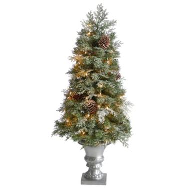Nearly Natural 4' English Pine Artificial Christmas Tree with 100 Warm White LED Lights and 413 Bendable Branches in Decorative Urn. View a larger version of this product image.
