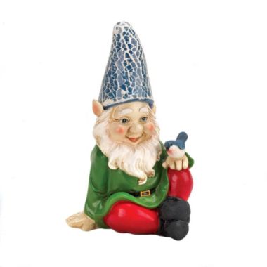 Zingz & Thingz 7.25" Green and Red Cheery Gnome Solar Outdoor Garden Statue. View a larger version of this product image.