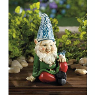 Zingz & Thingz 7.25" Green and Red Cheery Gnome Solar Outdoor Garden Statue. View a larger version of this product image.