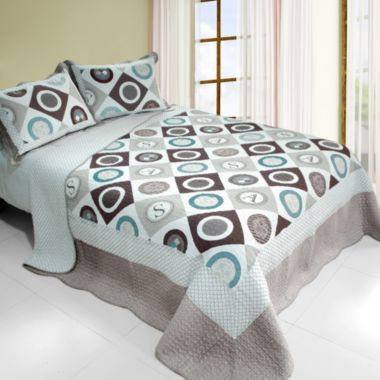 Blancho Bedding Mistery Circle 3PC Cotton Vermicelli-Quilted Printed Quilt Set (Full/Queen Size). View a larger version of this product image.