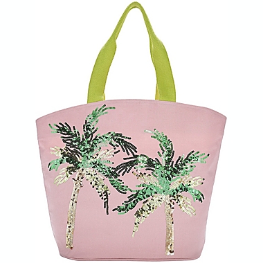 Mina Victory Palm Trees Blush Beach Tote Bag. View a larger version of this product image.