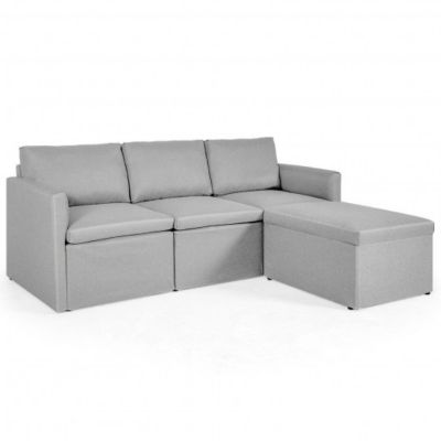 Costway Convertible L-Shaped Sectional Sofa Couch with Reversible Chaise-Light Gray