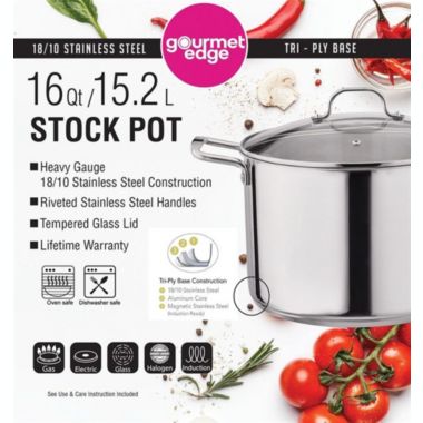 Gourmet Edge Stock Pot - Stainless Steel Cooking Pot with Lid, Silver- 16-Quart. View a larger version of this product image.
