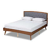 Baxton Studio  Baxton Studio Ratana Mid-Century Modern Transitional Grey Fabric Upholstered and Walnut Brown Finished Wood Queen Size Platform Bed