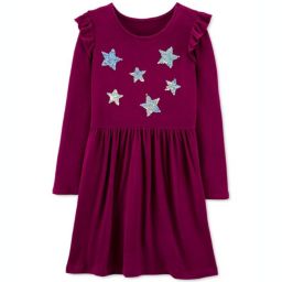 Carter's Little & Big Girls Sequin-Stars Jersey Dress Purple Size 8