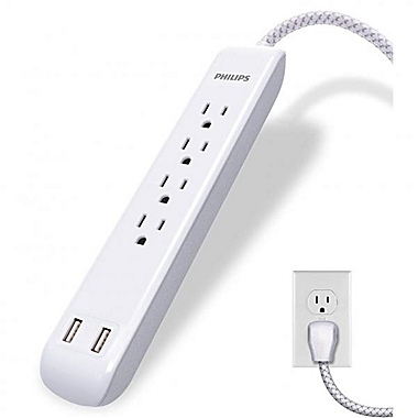 Philips 4 Outlet 2 USB Port Surge Protector, 720 Joules, 4ft Cord, White. View a larger version of this product image.