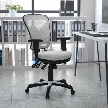 Flash Furniture Nicholas Mid-Back White Mesh Multifunction Executive Swivel Ergonomic Office Chair with Adjustable Arms. View a larger version of this product image.