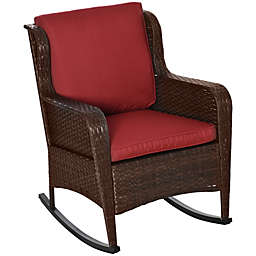 Outsunny Patio Wicker Rocking Chair, Outdoor PE Rattan Swing Chair w/ Soft Cushions, Classic Style for Garden, Patio, Lawn, Wine Red