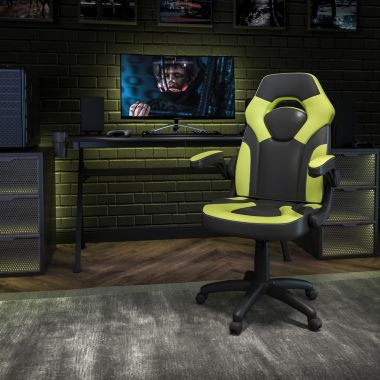 Flash Furniture X10 Gaming Chair Racing Office Ergonomic Computer PC Adjustable Swivel Chair with Flip-up Arms, Neon Green/Black LeatherSoft. View a larger version of this product image.