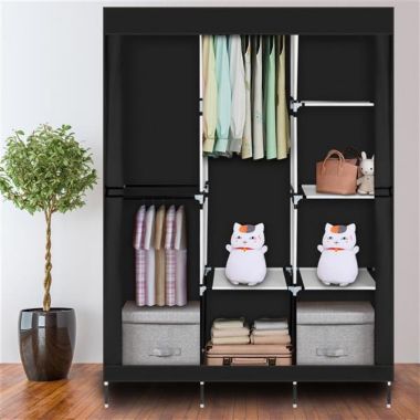 Infinity Merch 71" Portable Wardrobe Clothes Rack Storage Organizer with Shelf in Black. View a larger version of this product image.