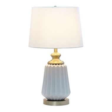 Lalia Home 25" Classic Fluted Ceramic And Metal Table Lamp With White Fabric Shade For Bedside Desk Foyer Endtable Dresser Dining Room, Gray. View a larger version of this product image.