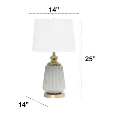 Lalia Home 25" Classic Fluted Ceramic And Metal Table Lamp With White Fabric Shade For Bedside Desk Foyer Endtable Dresser Dining Room, Gray. View a larger version of this product image.