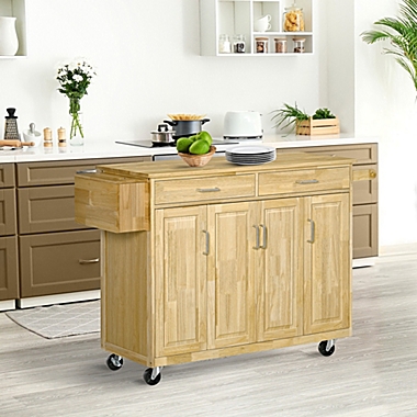 Homcom Wooden Rolling Kitchen Island, Cabinets On Wheels For Kitchen