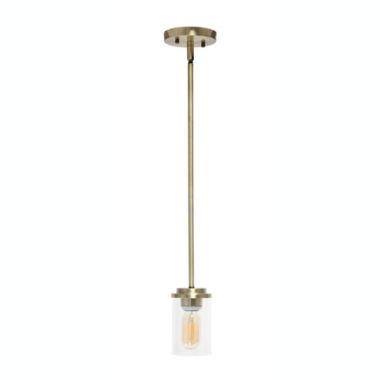 Lalia Home 1-Light 5.75" Minimalist Industrial Farmhouse Adjustable Hanging Clear Cylinder Glass Pendant Fixture , Antique Brass. View a larger version of this product image.