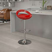 Flash Furniture Contemporary Red Plastic Adjustable Height Barstool with Rounded Cutout Back and Chrome Base