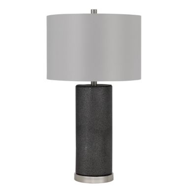 Saltaro Sherpi 27 Inch Ceramic Table Lamp, Faux Leather Wrapped, Dimmer, Gray- Saltoro Sherpi. View a larger version of this product image.