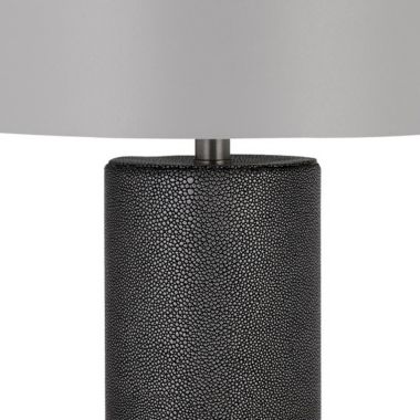 Saltaro Sherpi 27 Inch Ceramic Table Lamp, Faux Leather Wrapped, Dimmer, Gray- Saltoro Sherpi. View a larger version of this product image.