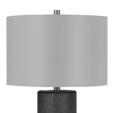 Saltaro Sherpi 27 Inch Ceramic Table Lamp, Faux Leather Wrapped, Dimmer, Gray- Saltoro Sherpi. View a larger version of this product image.